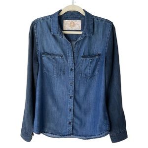 Bella Dahl Button-Down Chambray Two-Tone Tencel Denim Shirt Size M